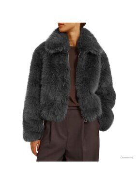 Cropped Faux Fur Zip Up Lapel Winter Jacket